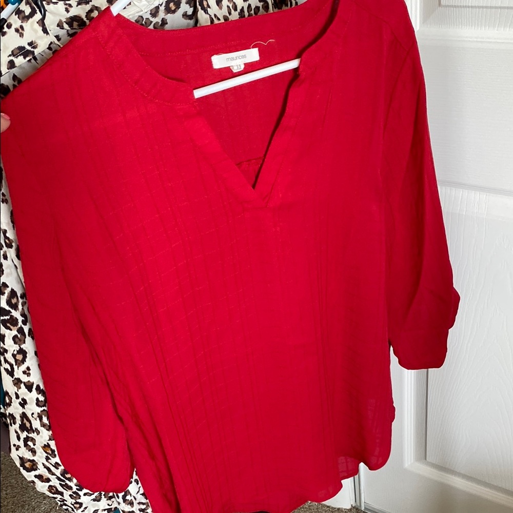 Maurices Red 3/4 Sleeve Relaxed Blouse